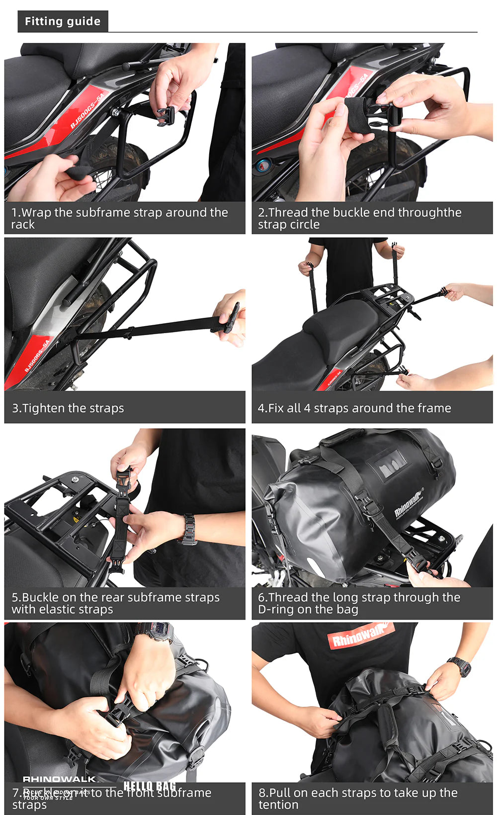Rhinowalk 45L Waterproof Motorcycle Duffle Bag Heavy Duty Motorcycle Dry Tail Tool Bag for Adventure Bike (MT20450)